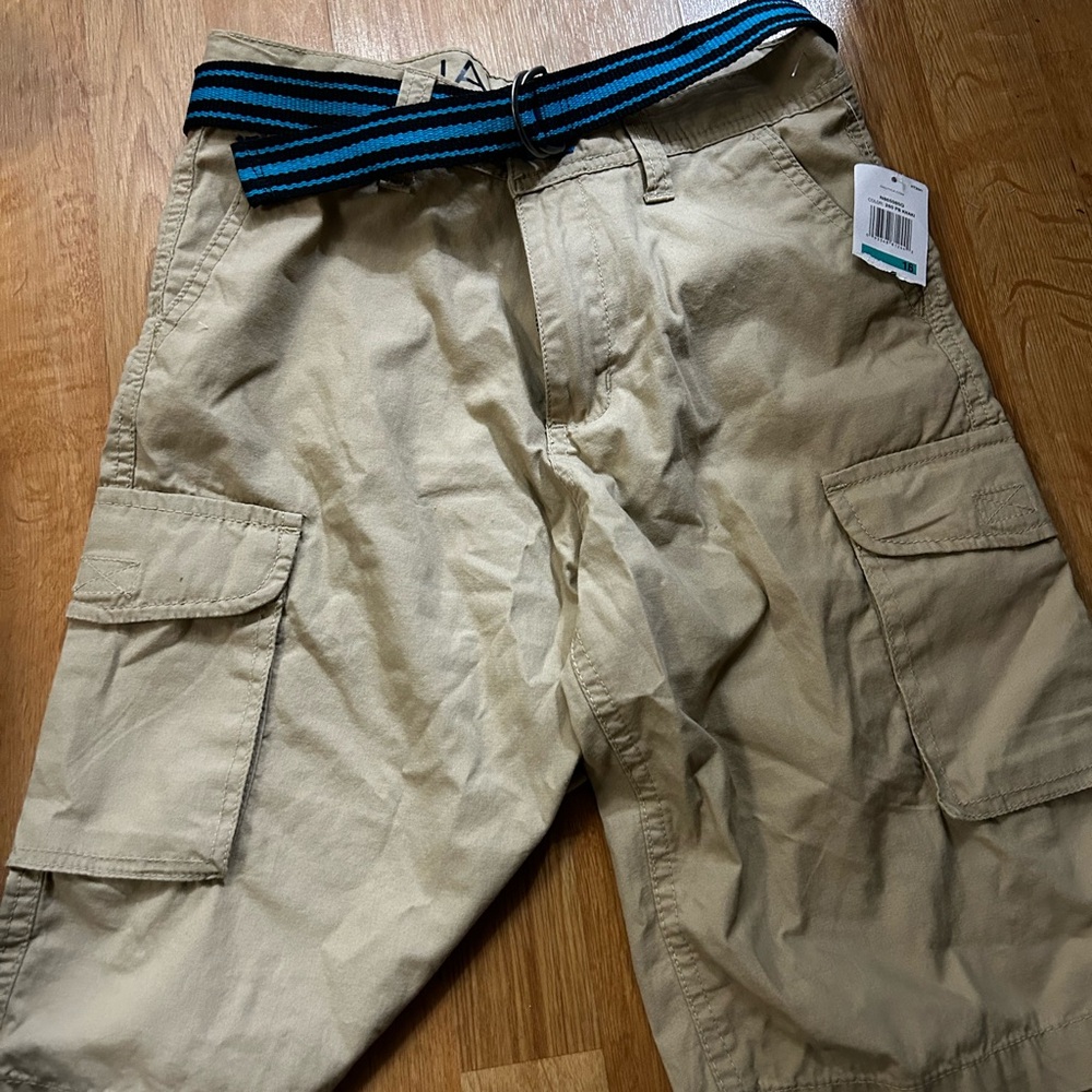 Nautica Khaki Cargo Shorts with Blue-Striped Belt
